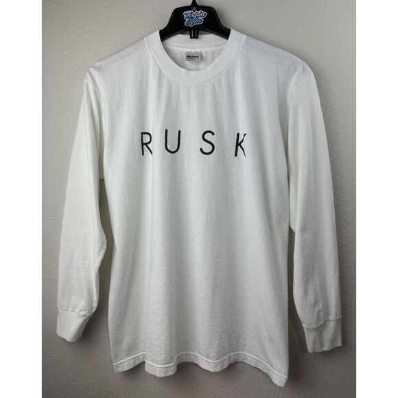 Vintage Large RUSK Beauty Hair Care White Long Sleeve Shirt - Picture 1 of 8